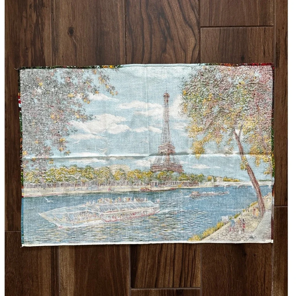 Creations Sonecott France Vintage Eiffel Tower Seine River Tea Towel